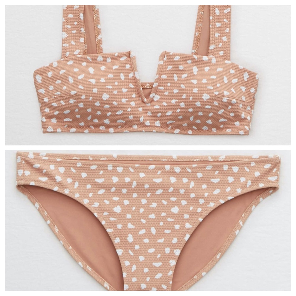 Aerie V pique top and matching bikini bottoms